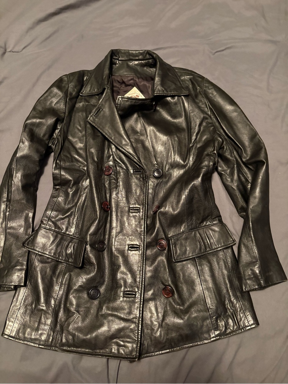 Women’s Black Leather Double-Breasted Jacket size 2